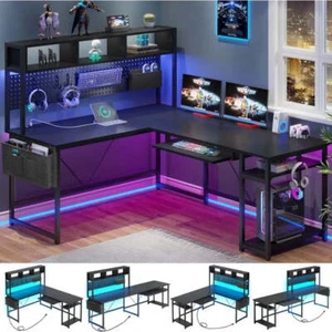 SEDETA L-Shaped Gaming Desk with LED Lights, Power
